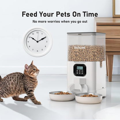 Comedero Automático Voluas Doble 6L Para 2 Gatos Acero Inox