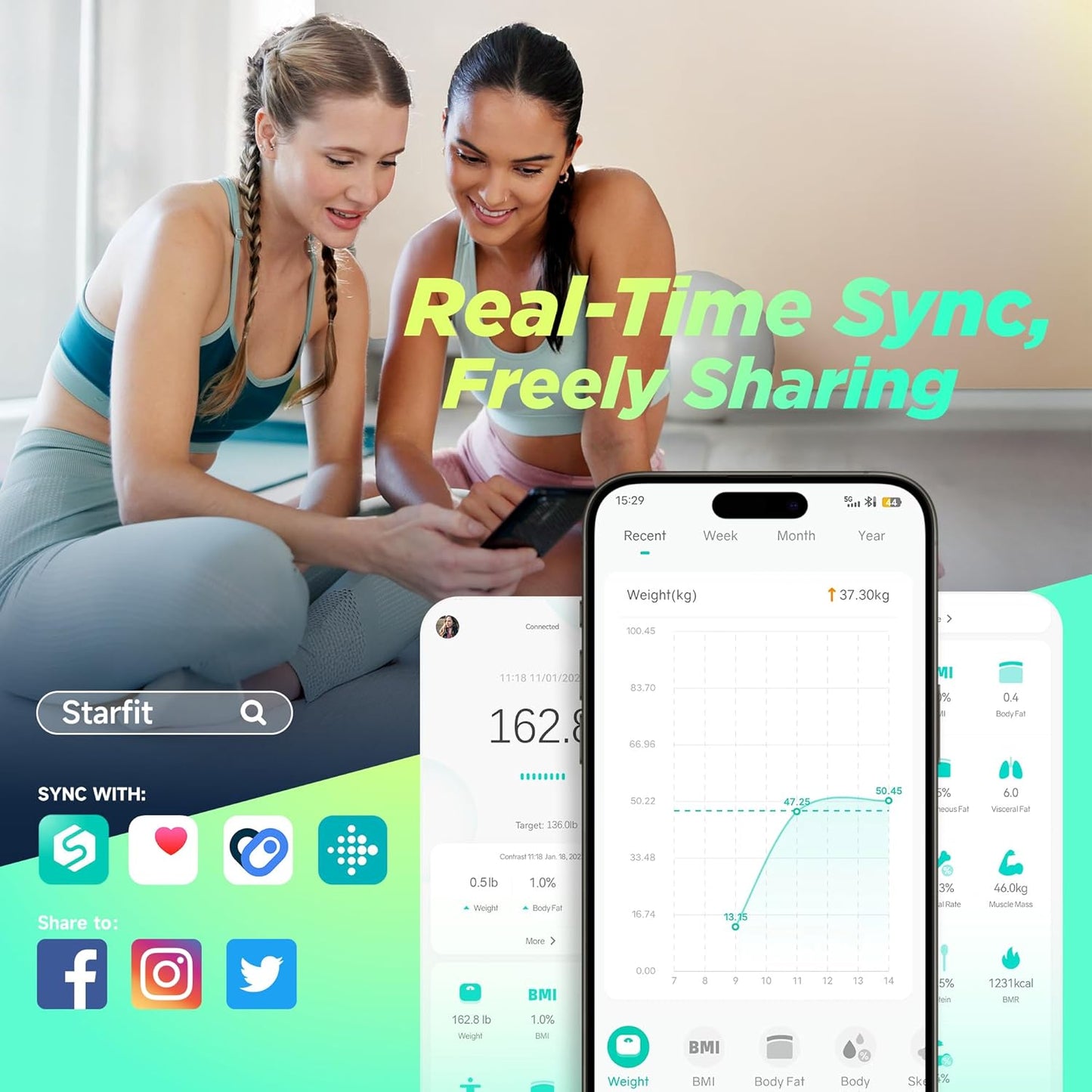 Runstar Báscula inteligente para peso corporal VA 8 en 1