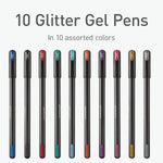 Bolígrafos de gel con purpurina, 10 Colores,Punta 1.0mm, Esc. Suave.