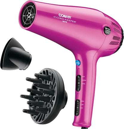 Secador de pelo Conair, 1875 vatios, con cable retráctil y difusor.