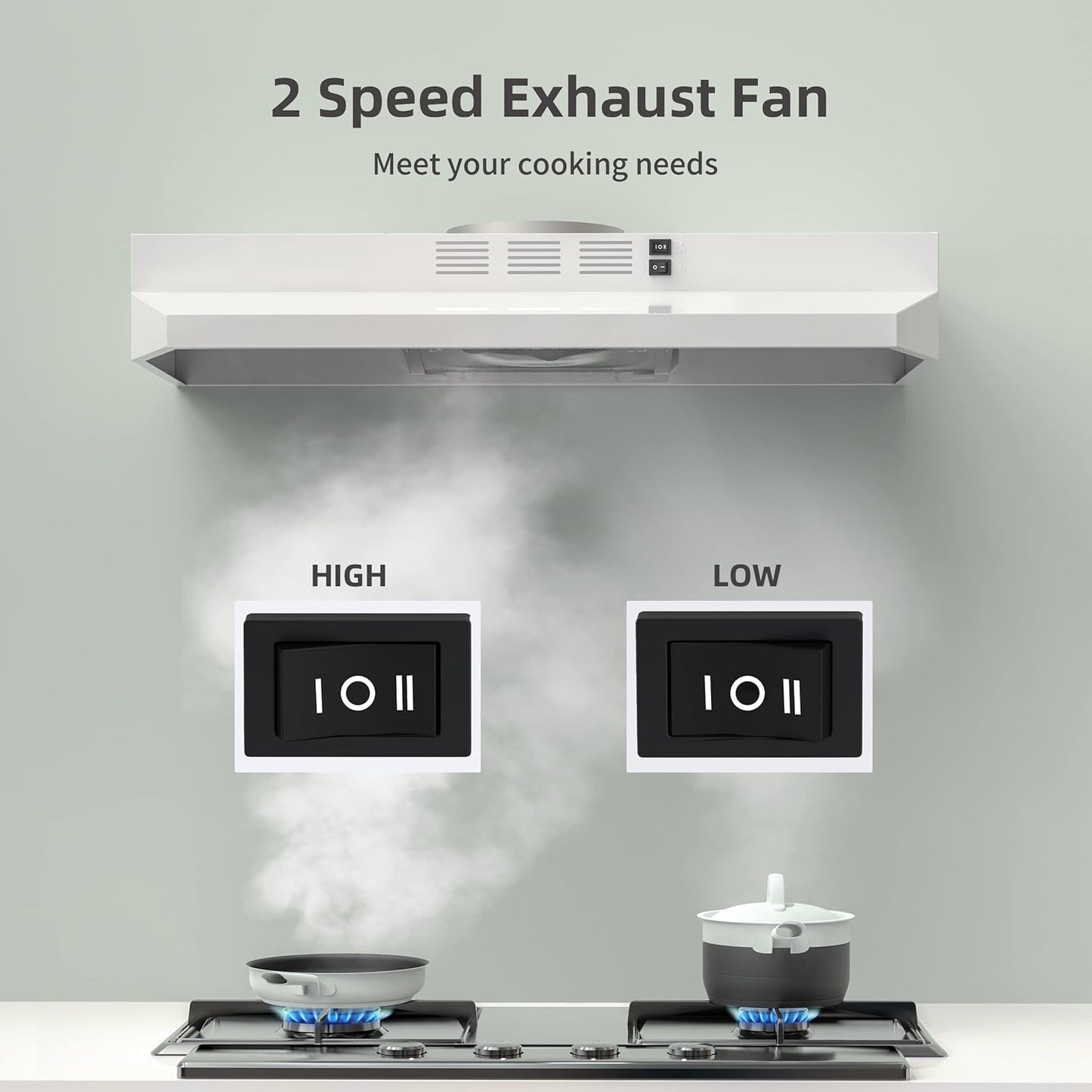 Campana extractora de 30", ventilador de escape de 2 velocidades.