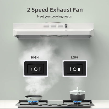 Campana extractora de 30", ventilador de escape de 2 velocidades.