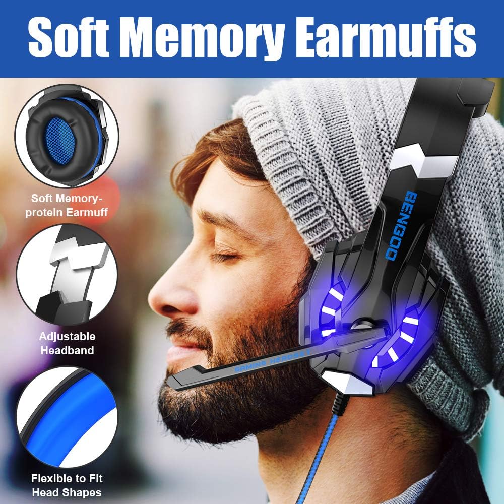 Auriculares estéreo para Videojuegos, Bengoo G9000, Azul.