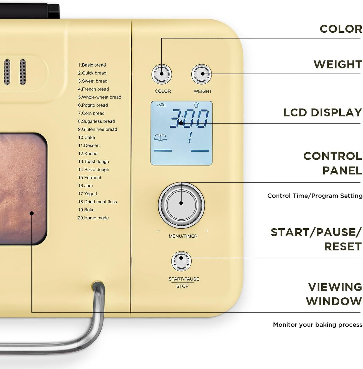 Maquina de pan, antiadherente, pequeña, 2lb, color de corteza (USADA).