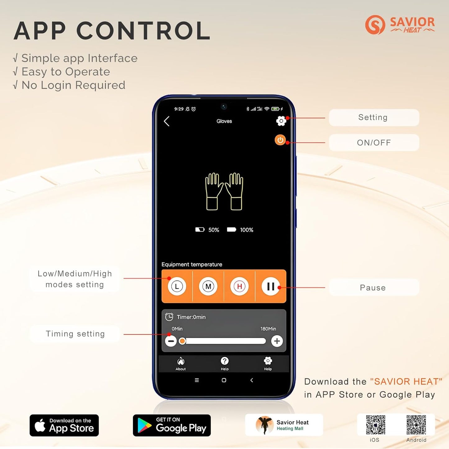 Guantes Térmicos, control por app, impermeables, recargables.