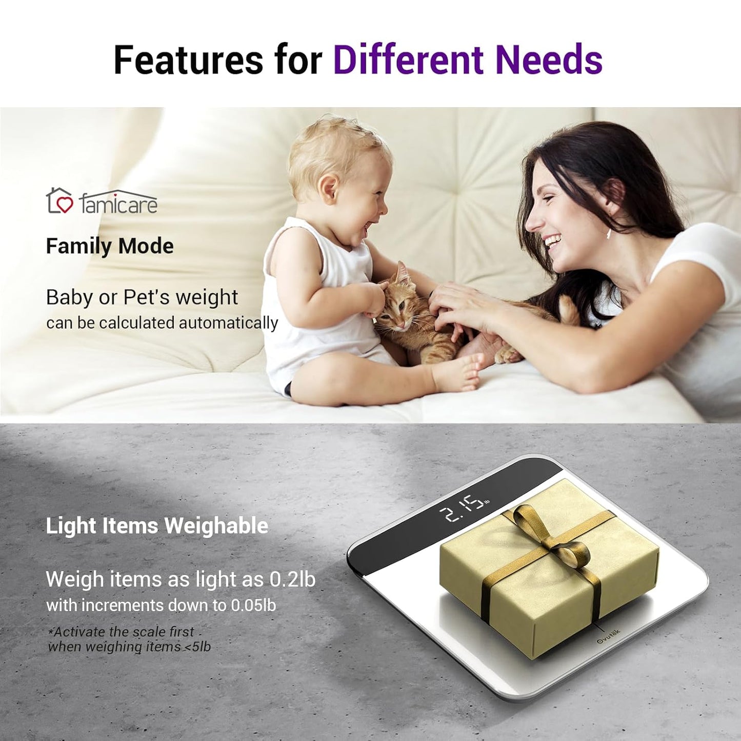 Báscula digital Ovutek de alta precisión para baño con pantalla LED, vidrio templado y capacidad de 180 kg