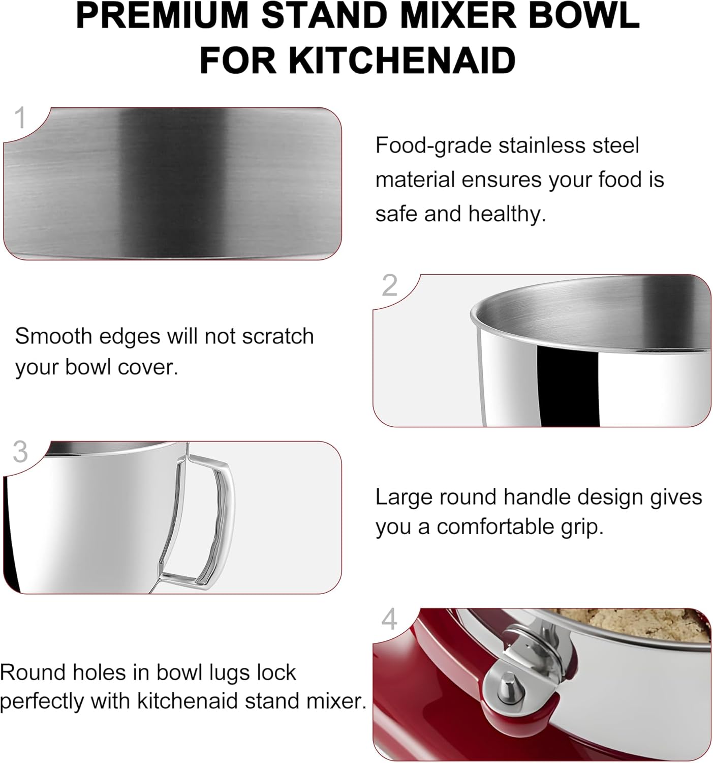 Cuenco mezclador de acero inoxidable de 7 qt compatible con Kitchenaid