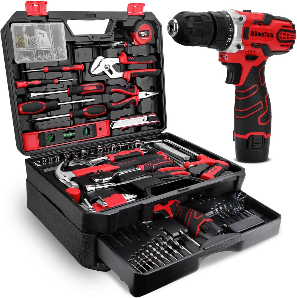 Juego de herramientas Kingtool, 276 pcs con taladro eléctrico inalámbrico.