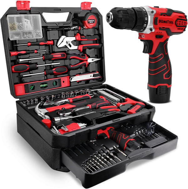 Juego de herramientas Kingtool, 276 pcs con taladro eléctrico inalámbrico.