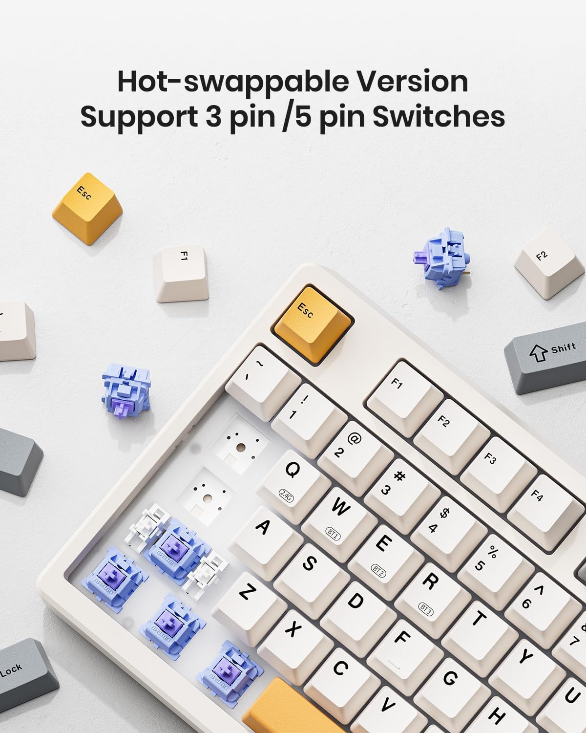 Teclado mecánico inalámbrico, Bluetooth/2.4/USB-C,Windows/Mac.