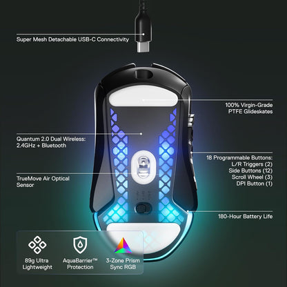 Mouse para Juegos SteelSeries Aerox 9, Wireless RGB, Sensor de Aire