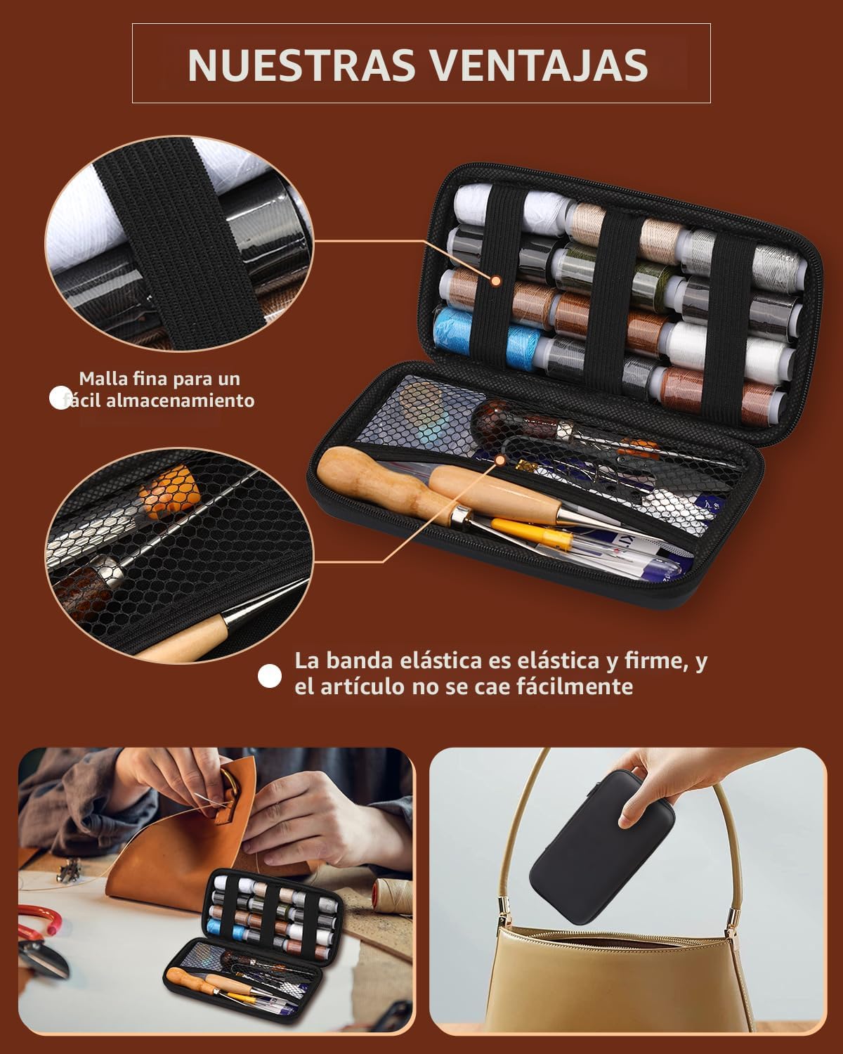 Kit de costura, agujas e hilos de tapicería, punzón cortador de costura.