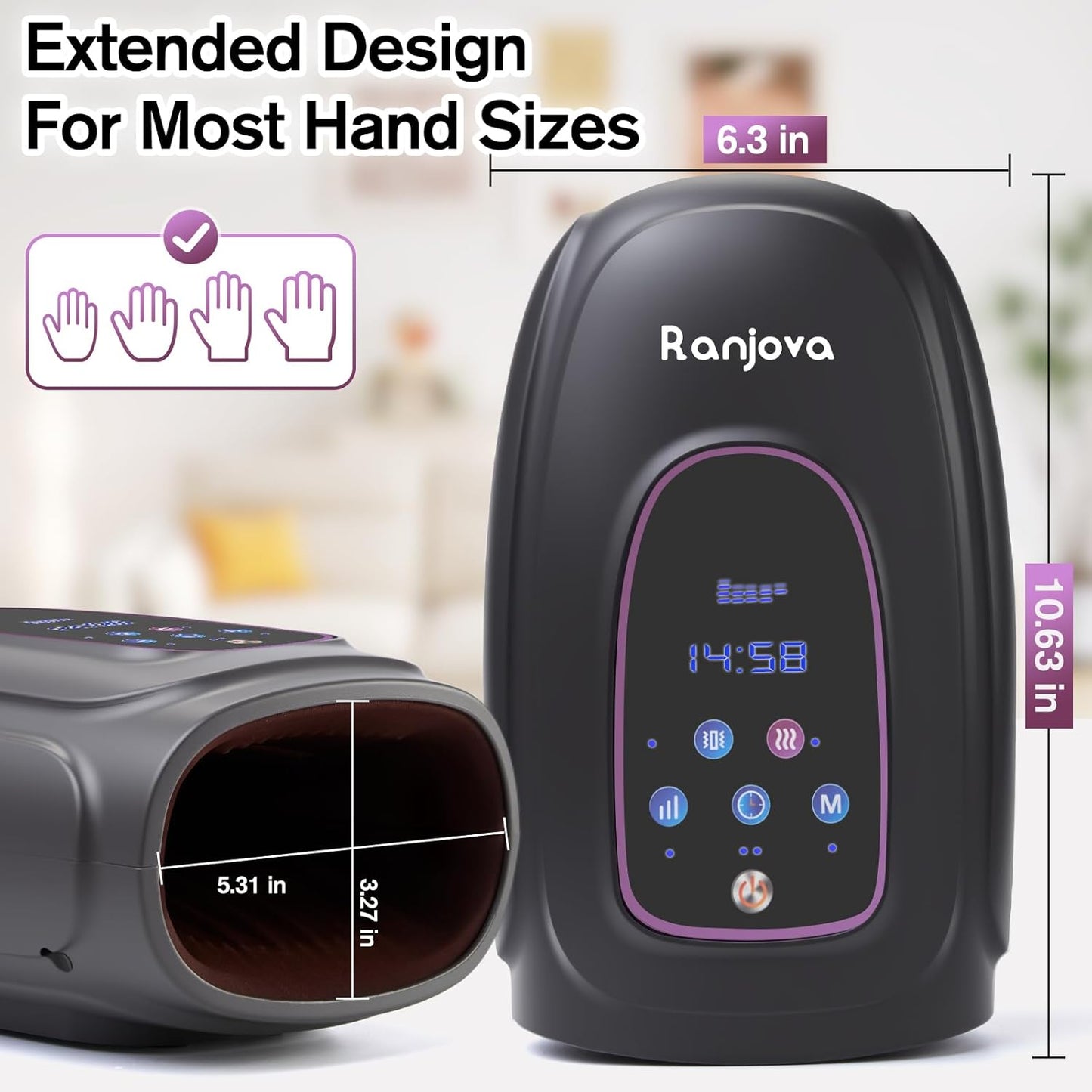 Masajeador de manos con calor y compresión, inalámbrico.