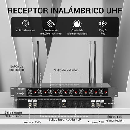 Set de Micrófonos Inalámbricos Tonor TW388, UHF 8 X 12 (USADO)