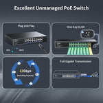 Aumox conmutador Ethernet Gigabit PoE de 18 puertos.