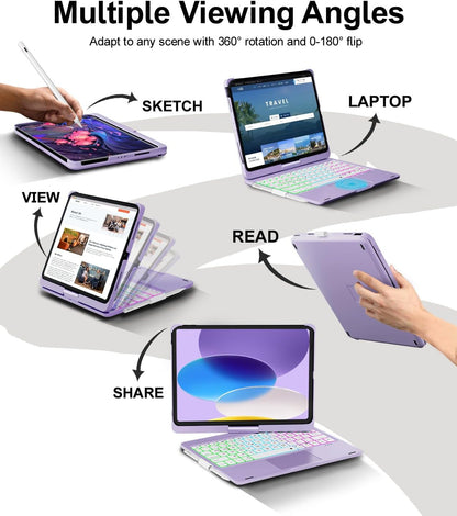 Funda con teclado para iPad de 10.ª gen. giro 360 y retroiluminación.