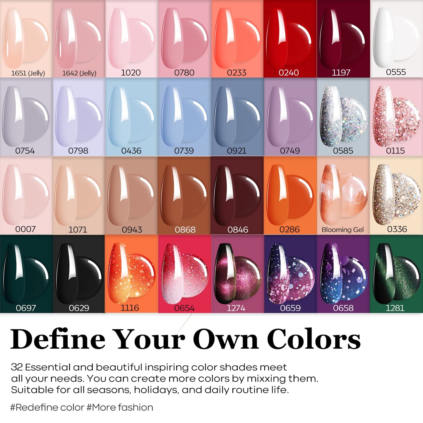 Modelones, Kit de 38 esmaltes de uñas en gel, Colores B-Glamorous.