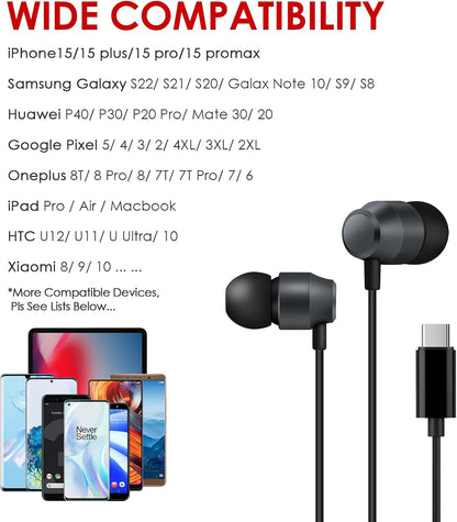 Auriculares USB C con cable, magnéticos, micrófono, manos libres.