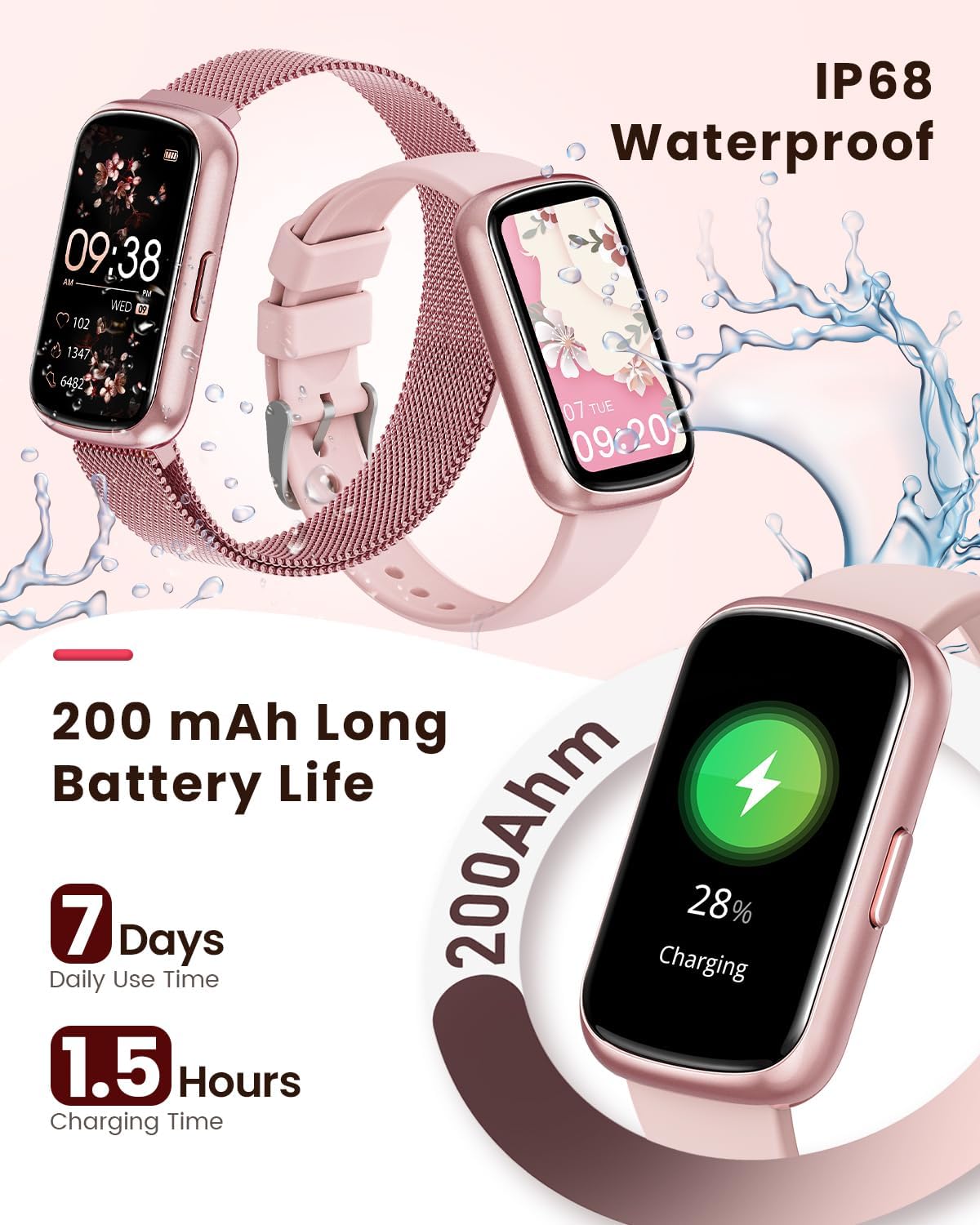 Reloj de fitness seguimiento de salud color rosa