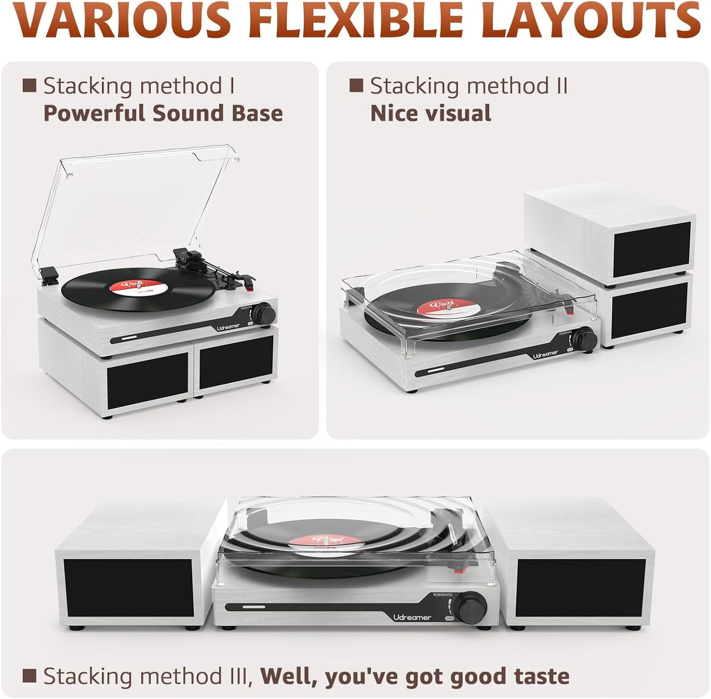 Reproductor de discos de vinilo con altavoces externos, Udreamer.