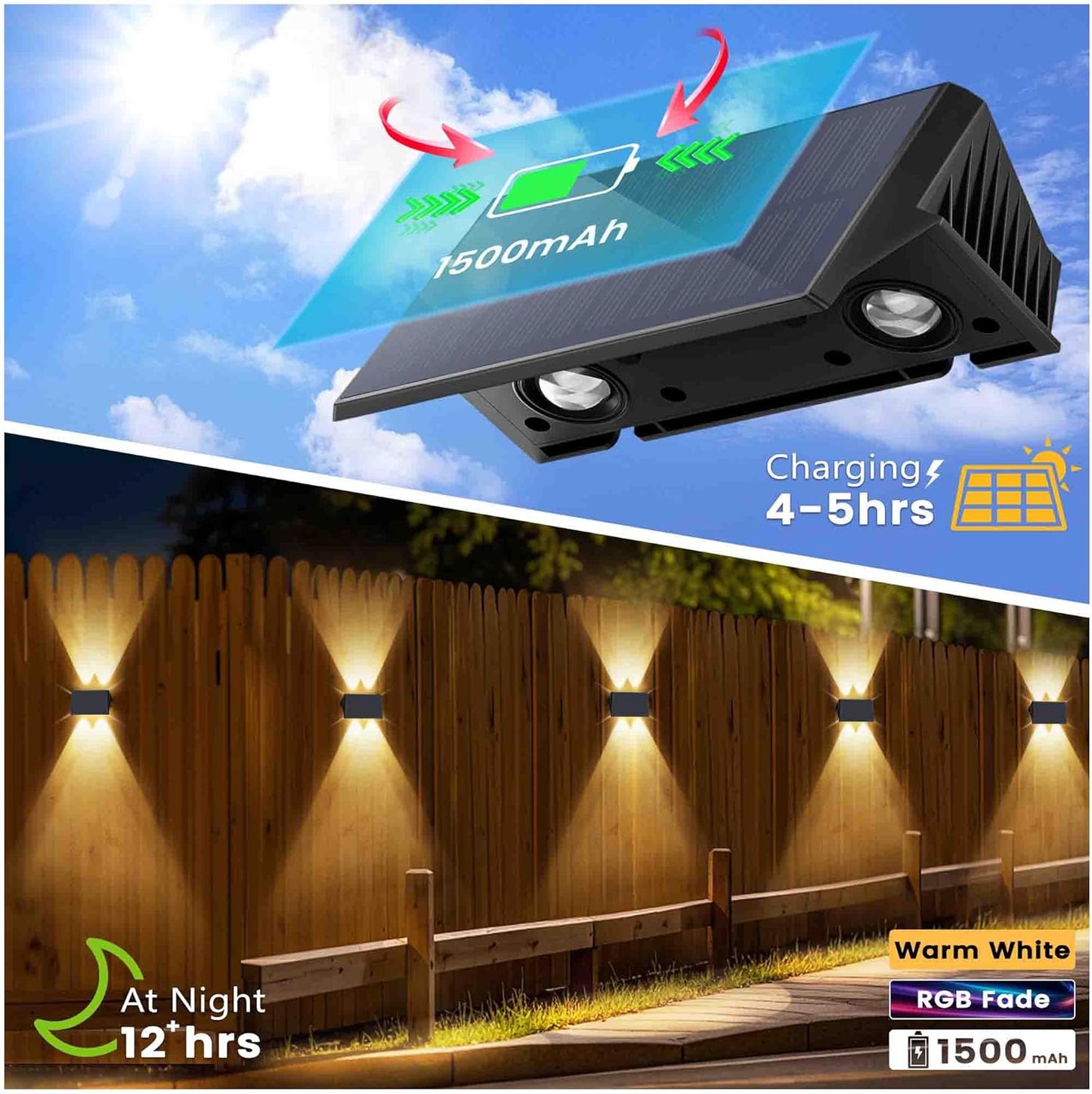 6 Luces de valla energía solar RGB y blanco