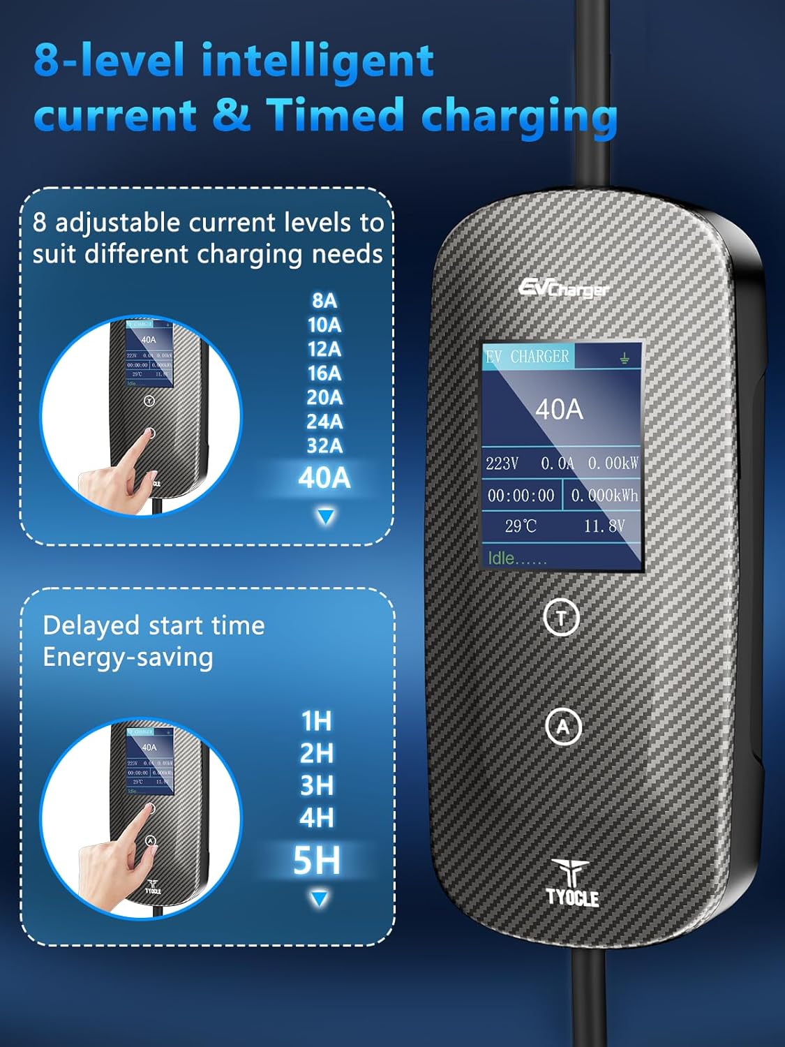 Tyocle Cargador portátil de nivel 2 EV, NEMA 14-50, (USADO).