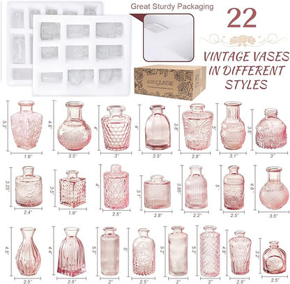 Jarrones Vidrio Rosa 22 Pzs Mini Floreros Centros Mesa