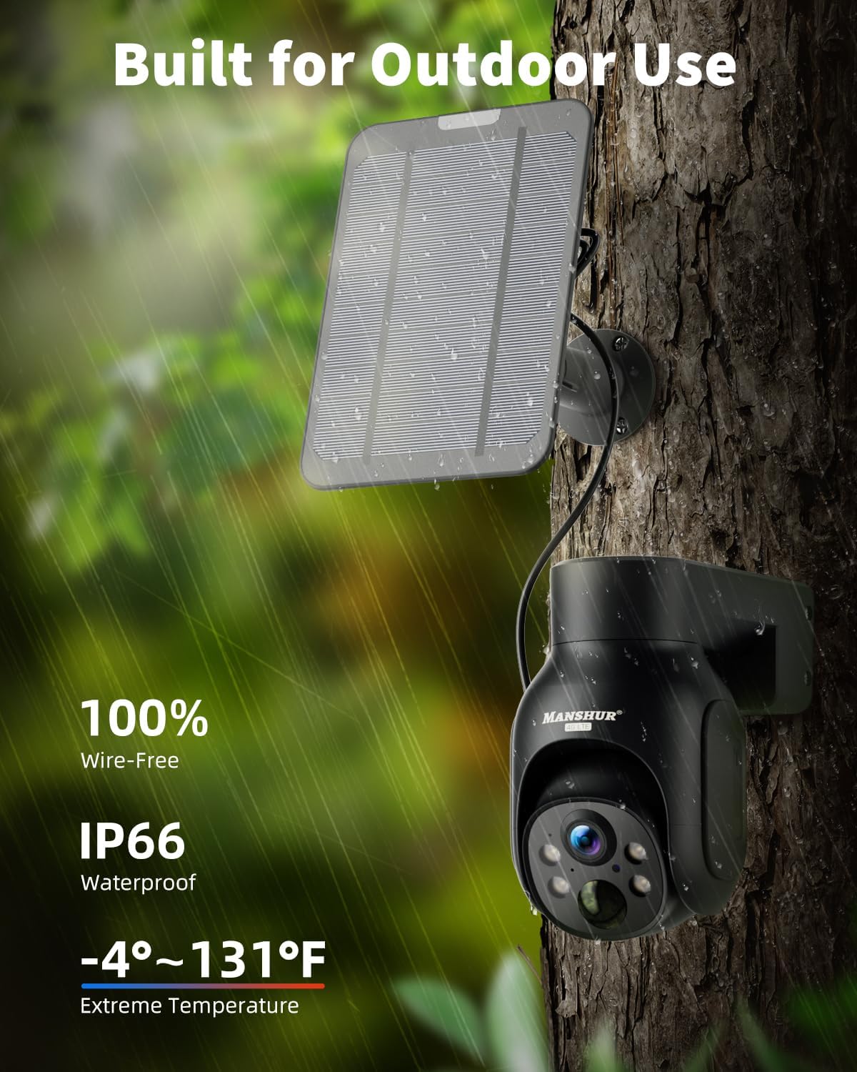 Manshur® Cámara de seguridad celular 4G LTE solar con tarjeta SIM.