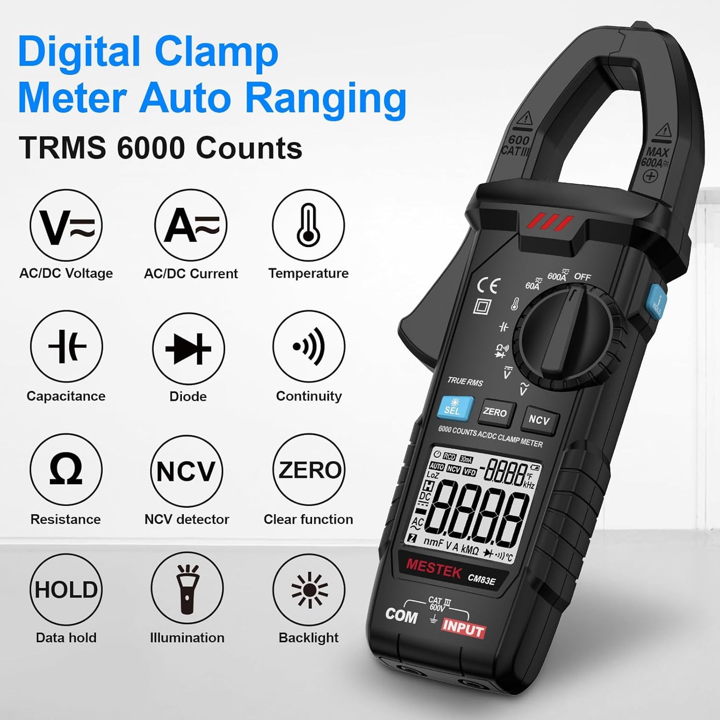 MESTEK Medidor de abrazadera digital multímetro TRMS 6000.