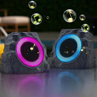 Altavoces solares con forma de roca para exteriores, LED- IP44 (DETALLE)