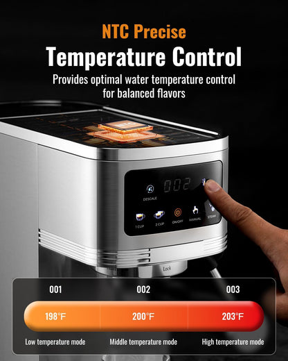 Cafetera Espresso SHARDOR 20 Bares con Espumador y Pantalla Táctil.(USADA)