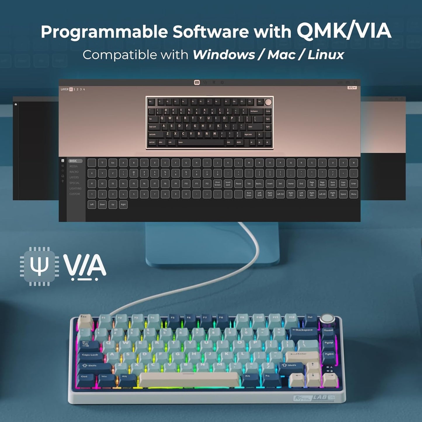 RK ROYAL KLUDGE R75 - Teclado mecánico inalámbrico.