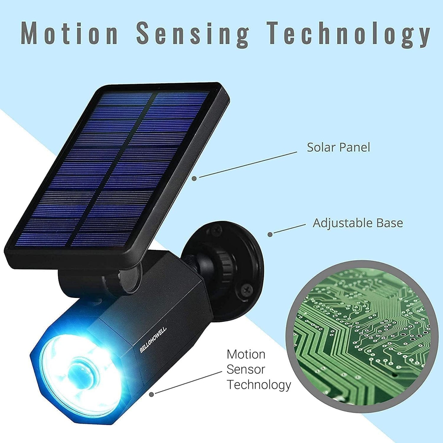BELL+HOWELL- Lampara solar para exteriores con panel solar, Negro