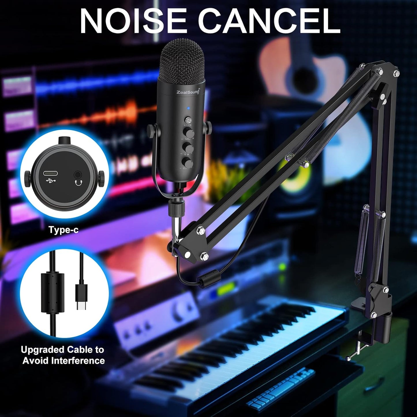 ZeaLSound Micrófono para PC,micrófono condensador de podcast.