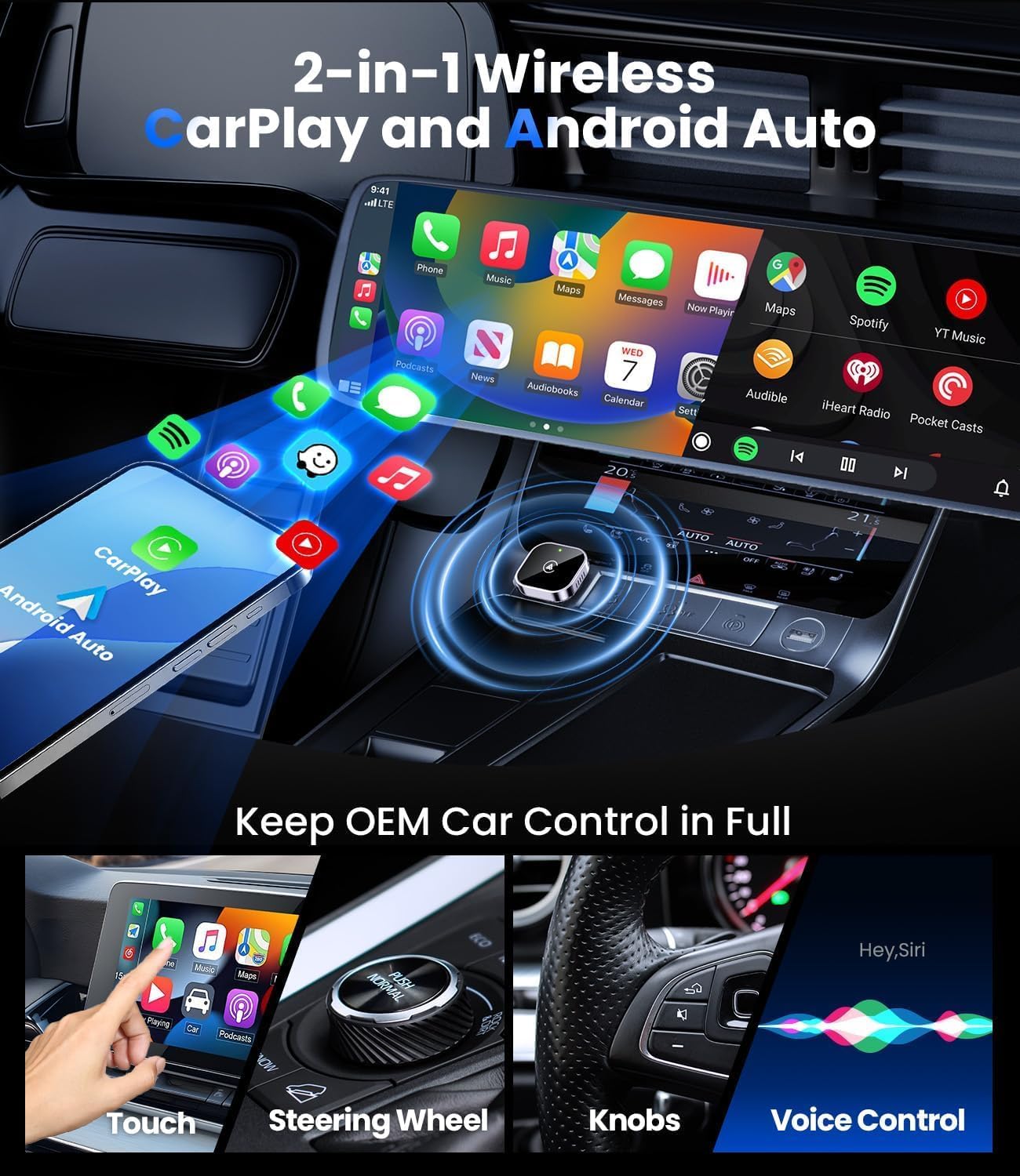 Teeran Adaptador inalámbrico CarPlay y Android Auto