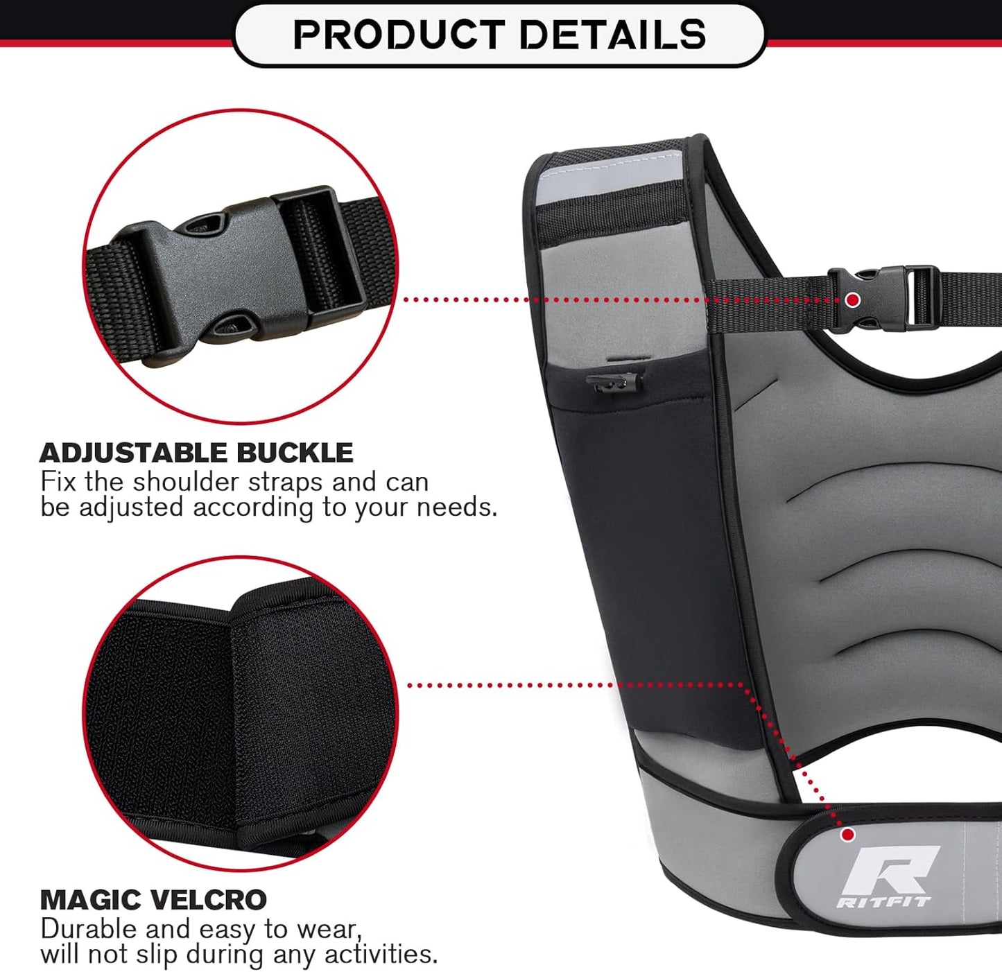 RitFit Chaleco con peso de 5 Kg con correas ajustables