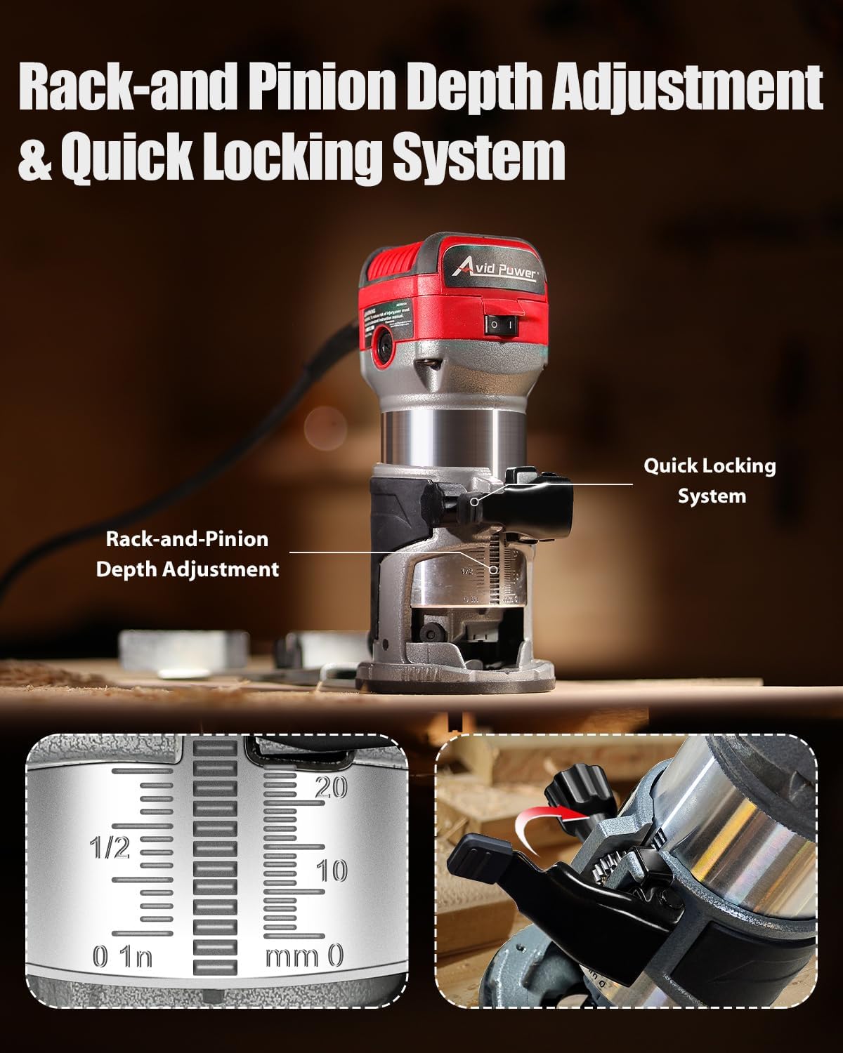 Herramientas de enrutador compacto de 6,5 amperios y 1,25 HP AVID POWER