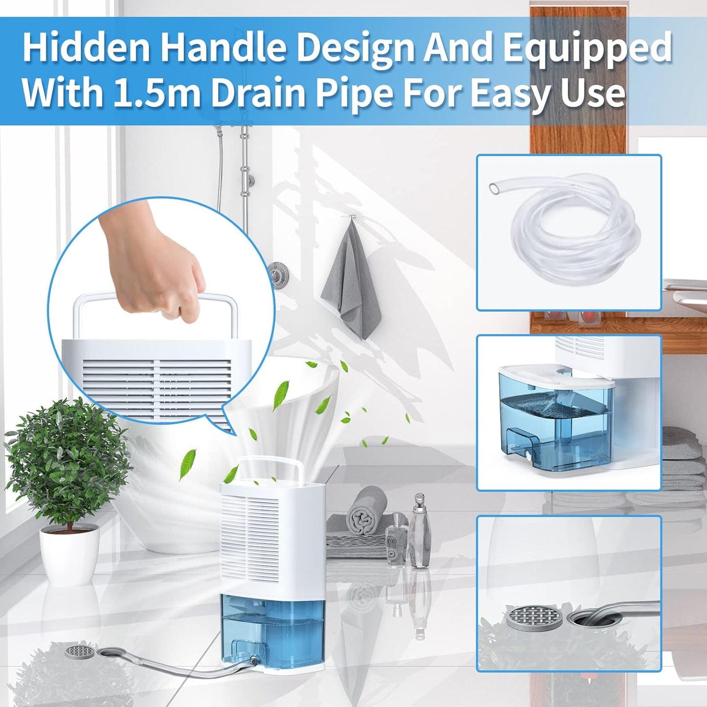 Deshumidificador de 68 onzas, HOUSEHOLD, con manguera de drenaje.