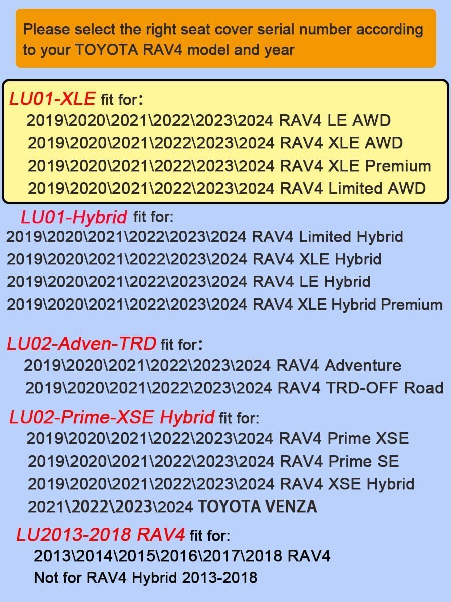 Fundas de asiento para Toyota RAV4 LE Limited XLE Premium con piel sintética