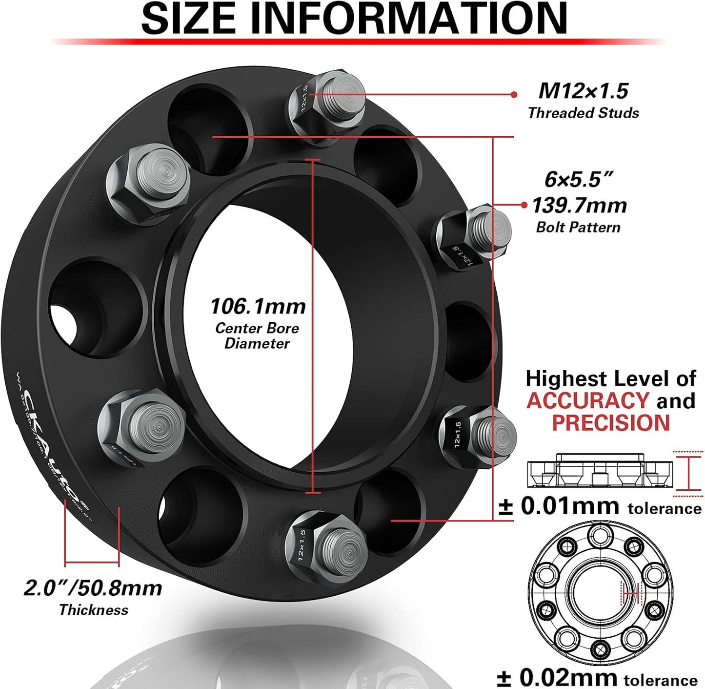 CKAuto 2 espaciadores de rueda centrados en cubos 6x5.5 2"