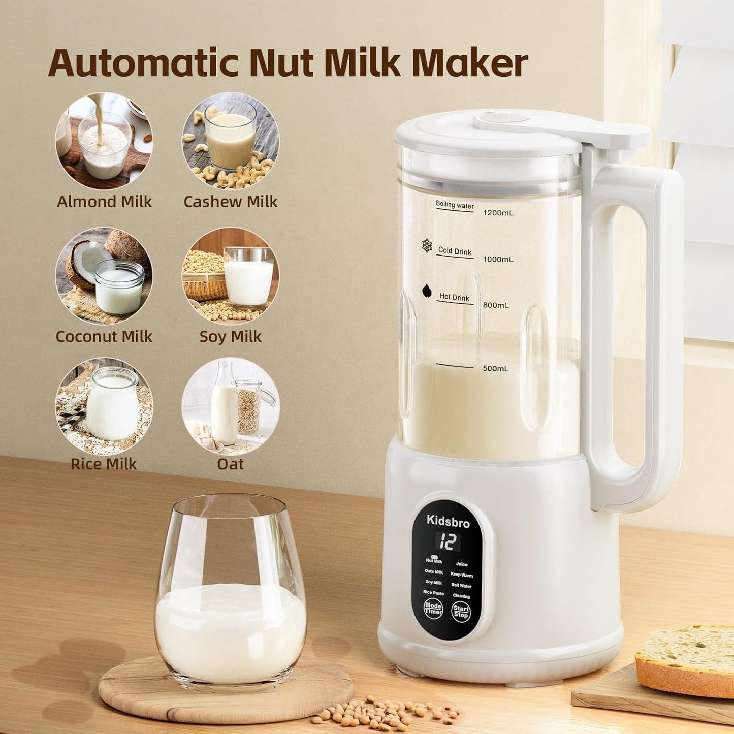 Máquina automática para hacer leche de granos, 8 en 1, 40 onzas.