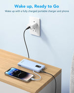 Charmast Cargador portátil con cables integrados y enchufe de pared.