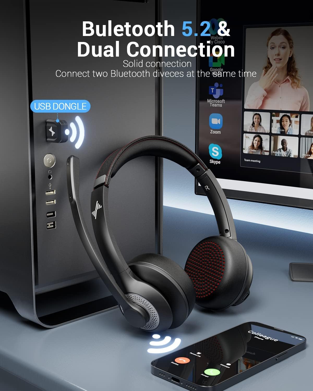 JIAMQISHI - Auriculares Inalámbricos con Micrófono.