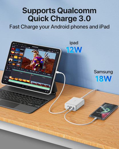 Estación de carga USB de 40 W, USB de 4 puertos con un puerto QC 3.0 SooPii