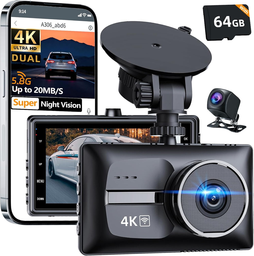 Dash Cam 4K Delantera y Trasera WiFi Visión Nocturna