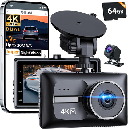 Dash Cam 4K Delantera y Trasera WiFi Visión Nocturna