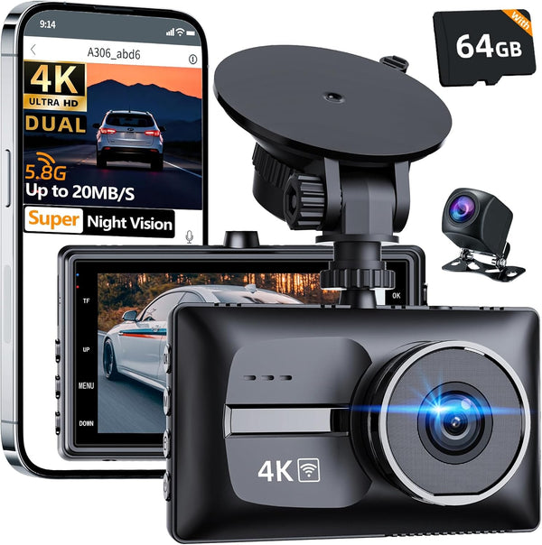 Dash Cam 4K Delantera y Trasera WiFi Visión Nocturna