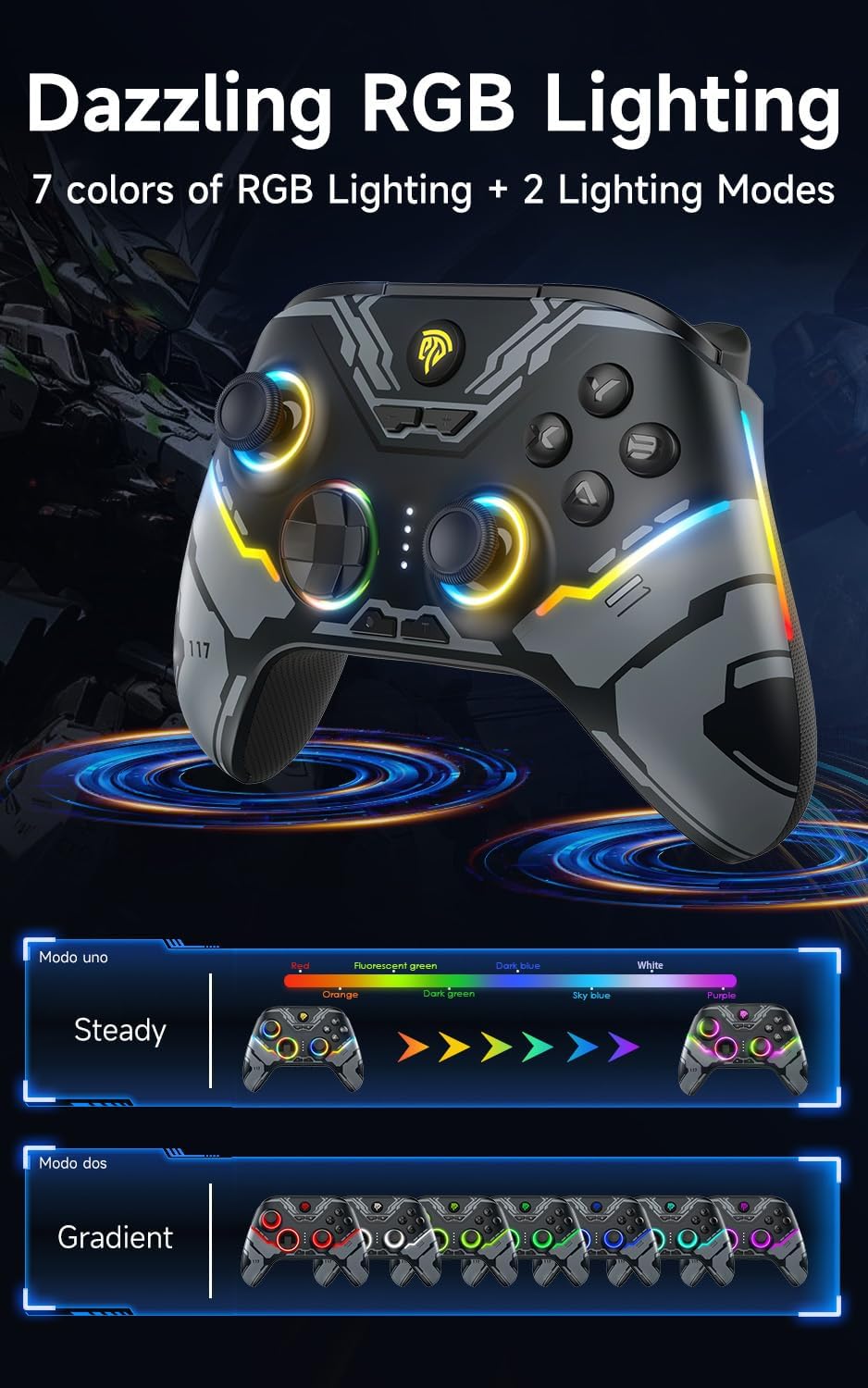 Controlador inalámbrico Bluetooth, para PC, iluminación RGB (USADO).