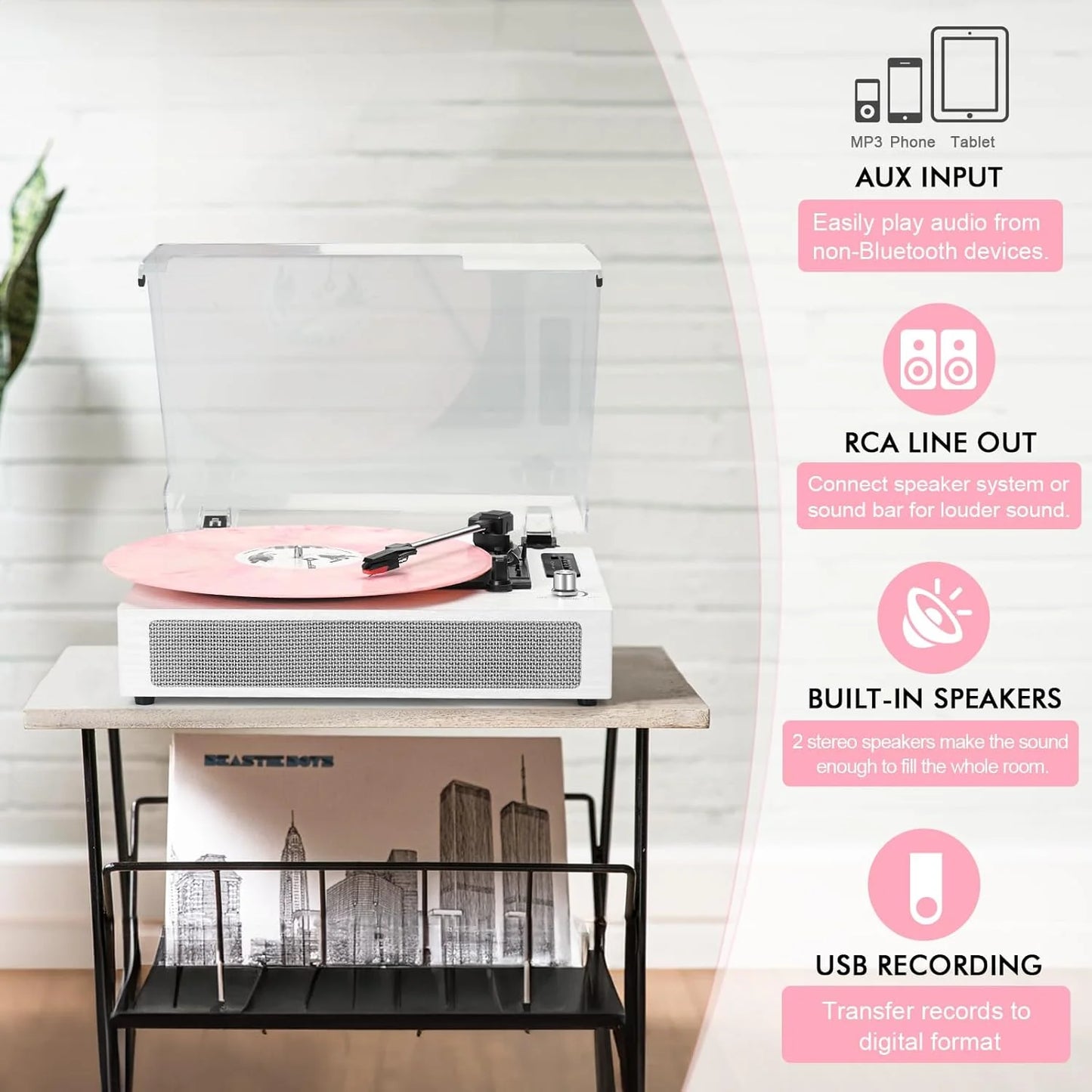 Tocadiscos Vintage, Tanlanin TE-2019, Bluetooth, sonido estereo.