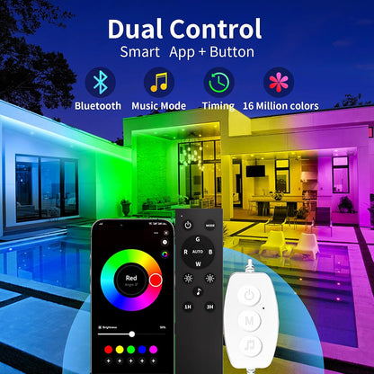 Tira de luces LED para exteriores de 100 ft, RGB-IP68 Control (DETALLE)